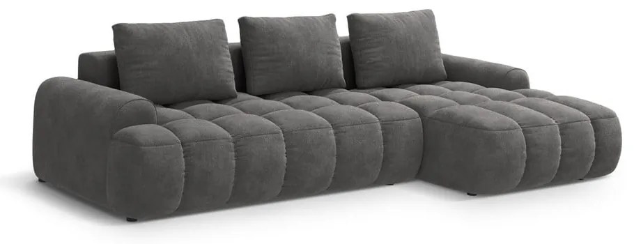 Sivá zamatová rozkladacia/s úložným priestorom rohová pohovka (pravý roh/s leňoškou) Linz – Cosmopolitan Design