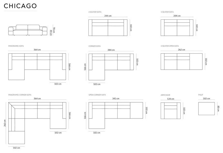 Tmavosivá rohová pohovka (pravý roh/do tvaru "U") Chicago – Cosmopolitan Design