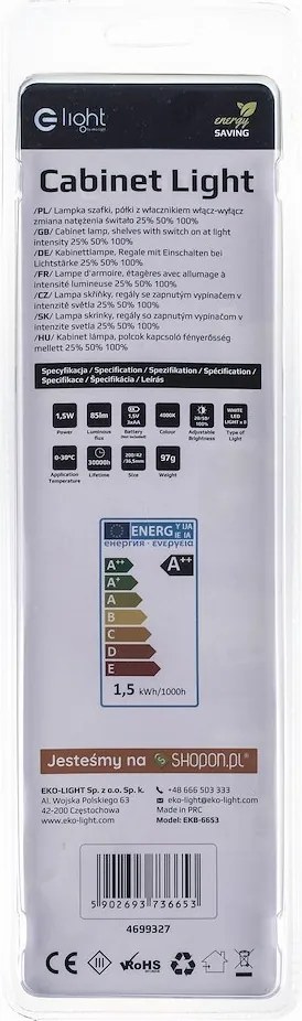 LED svietidlo, 1x LED 1,5w 4000k, w, vypínač