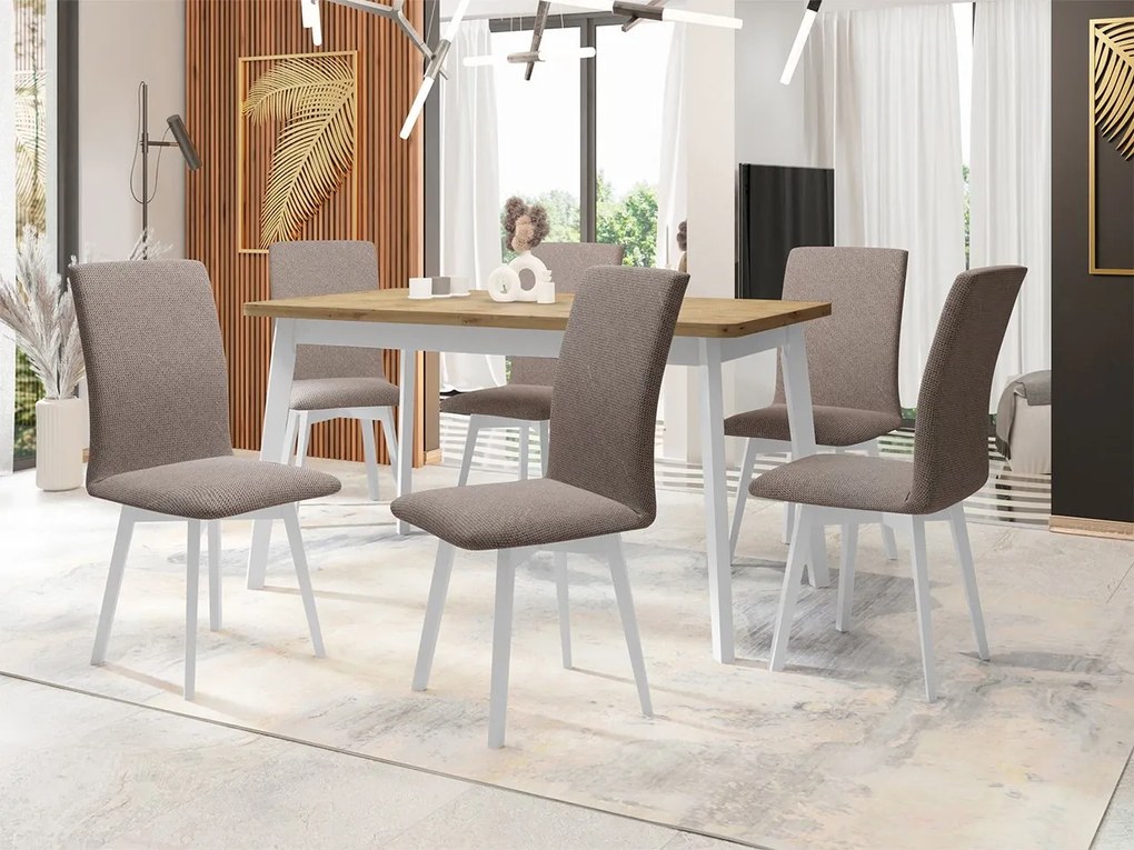 Jedálenský stôl so 6 stoličkami AL24, Morenie: dub artisan L, Poťahové látky: Zetta 297, Farby nožičiek: čierna