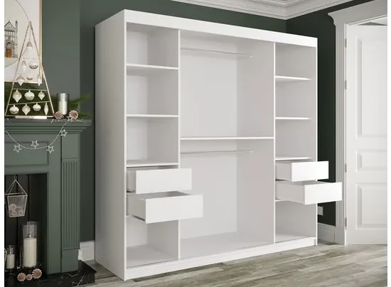 Moderná posuvná skriňa Nonnus 200 Pole, zásuvka: nie, Farby: biela matná / biela mramor