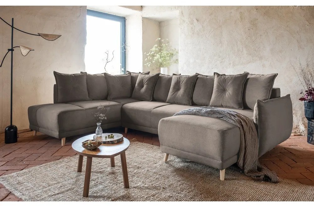 Svetlohnedá menčestrová rozkladacia rohová pohovka (ľavý roh/do "U") Lazy Lukka – Miuform