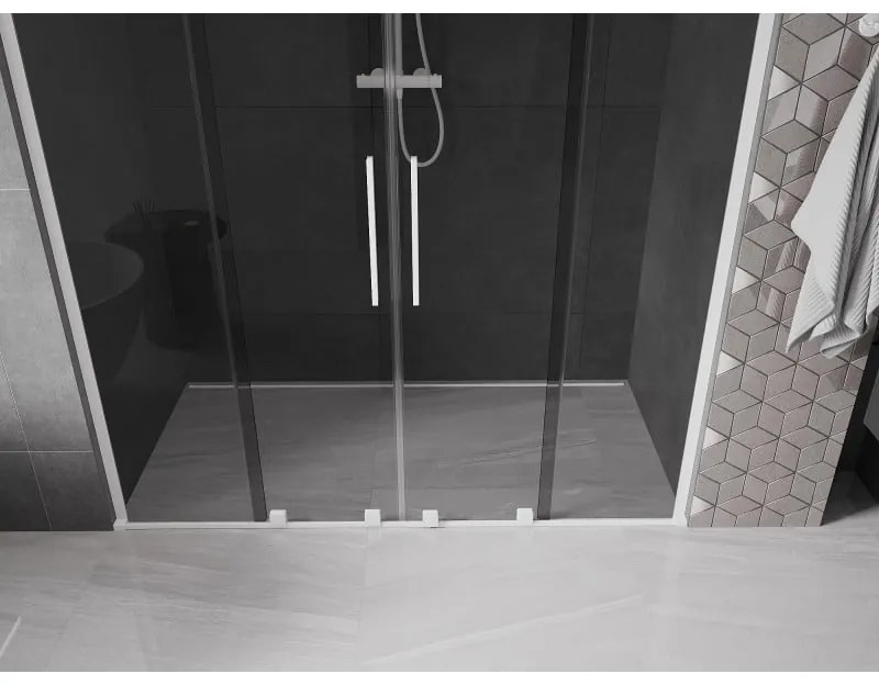 Mexen Velar L Duo, posuvné sprchové dvere do otvoru 180 cm, 8mm šedé sklo, biela matná, 871-180-003-42-20