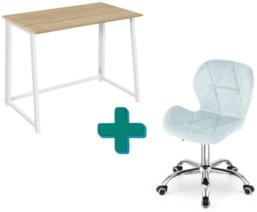 Set do pracovne ZARIMO stôl 80x40 cm biely + kreslo AVOLA VELVET svetlo modré