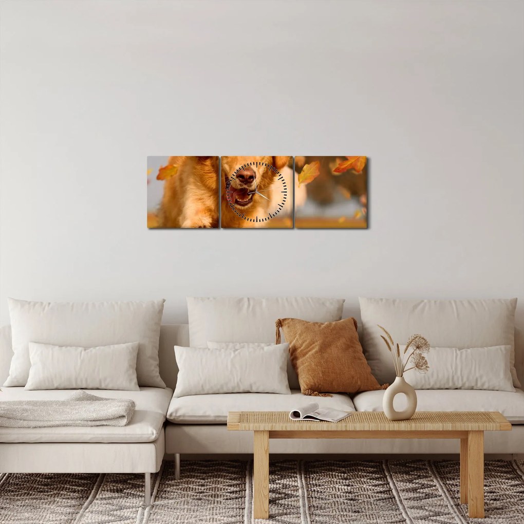 Obraz - Zlatý retriever (s hodinami) (90x30 cm)