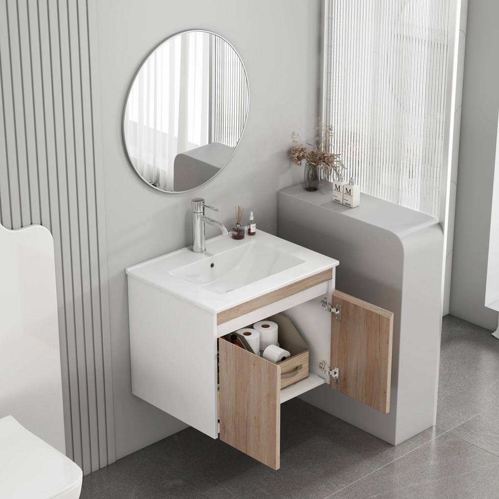 Závesná skrinka pod umývadlo Houseland Morvia 60 cm biela/dub