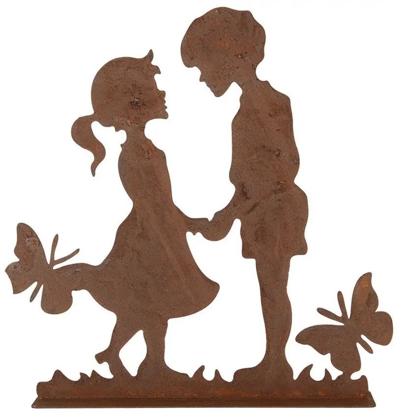 Hrdzavá dekorácia deti s motýlikami Brocante rust - 25*5*25 cm