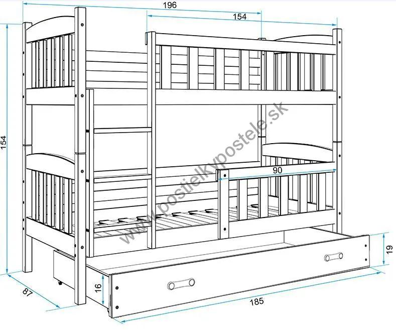 Poschodová posteľ KUBO - 190x80cm - Biela - Ružová