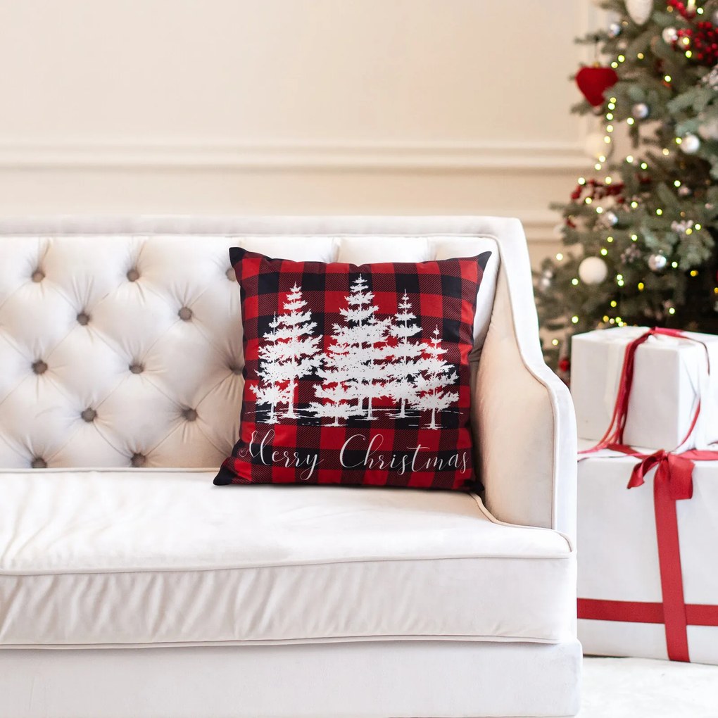 VIANOČNÁ DEKORAČNÁ OBLIEČKA NA VANKÚŠ TREE 45X45 CM VZOROVANÁ