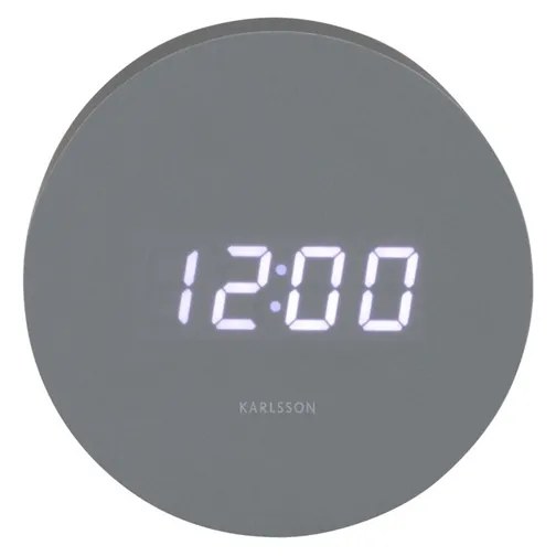 Karlsson 5981GY dizajnové LED hodiny s budíkom sivá, pr. 9 cm