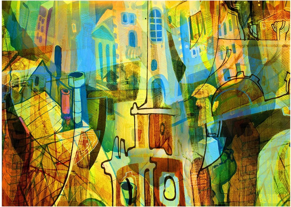 Obraz - Architektúra, kubistická abstrakcia (70x50 cm)