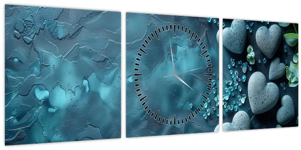 Obraz - Kamene tvaru srdca (s hodinami) (90x30 cm)