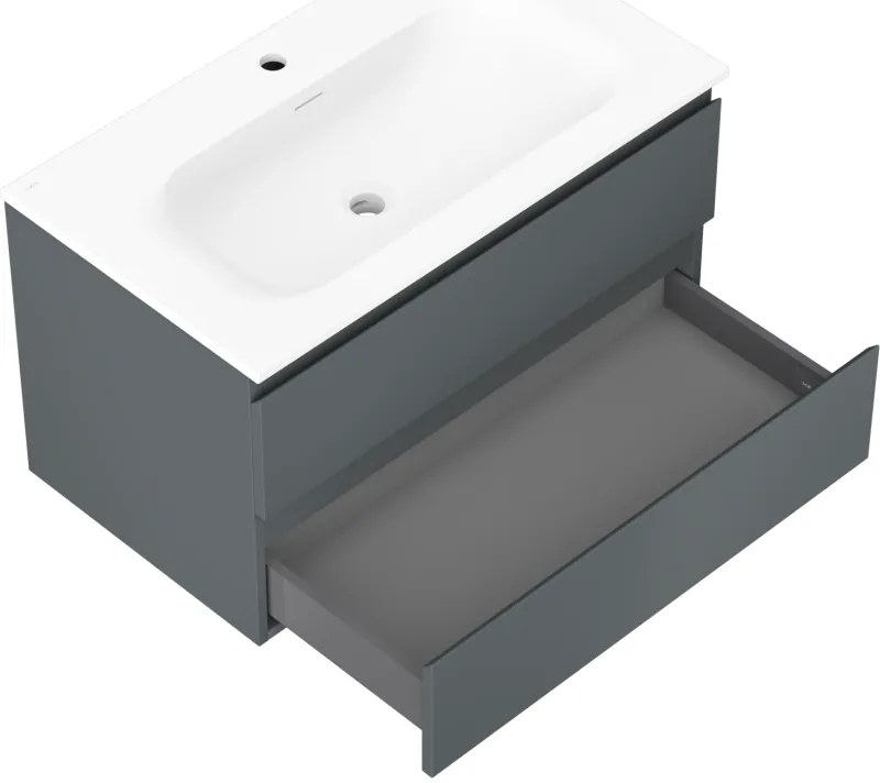 Mexen Orio, kúpeľňová skrinka 80 cm s umývadlom Vela, 2 zásuvky, grafitová matná/biela matná, 91A10-08047-2-BFF66-W23M01