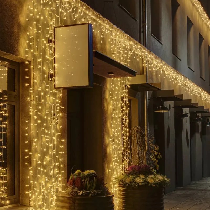 DECOLED Svetelný záves LED, 1x5 m, teplá biela s bleskom, 500 diód, IP67