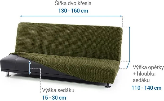 Super strečové poťahy NIAGARA zelená dvojkreslo s drevenými rúčkami (š. 130 - 160 cm)