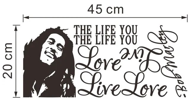 Samolepka na stenu "Miluj život - Bob Marley" 30x70cm