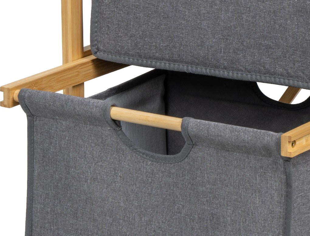 Noela Bambusový regál s 2 látkovými šuplíkmi BASKET URBAN šedý