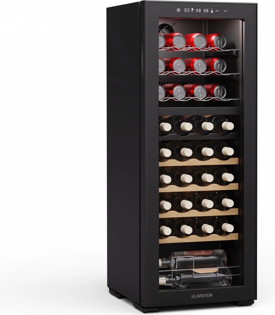 Klarstein Bovella 36 Duo+ chladnička na víno, 2 v 1, 36 fliaš, 2 zóny, 7 políc, Dotykové ovládanie