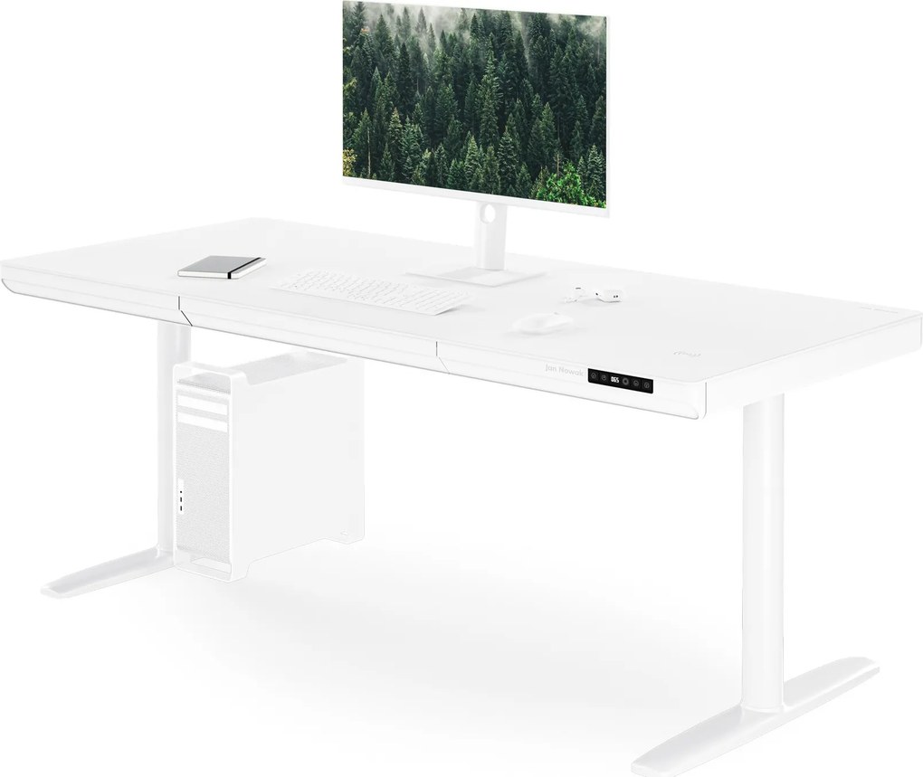 Elektrický písací stôl sit-stand so zásuvkou a bezdrôtovou nabíjačkou Qi biely, 1600 mm: ELLIS
