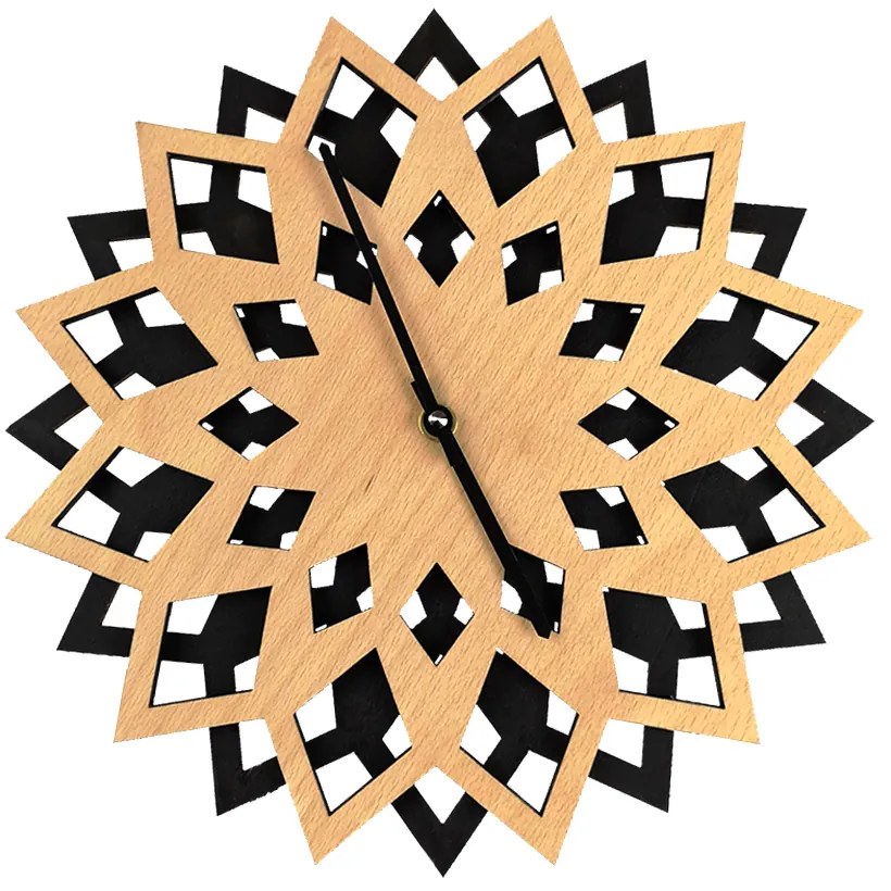 AMADEA Drevené hodiny kvet, kombinácia drevo/čierna, priemer 30 cm