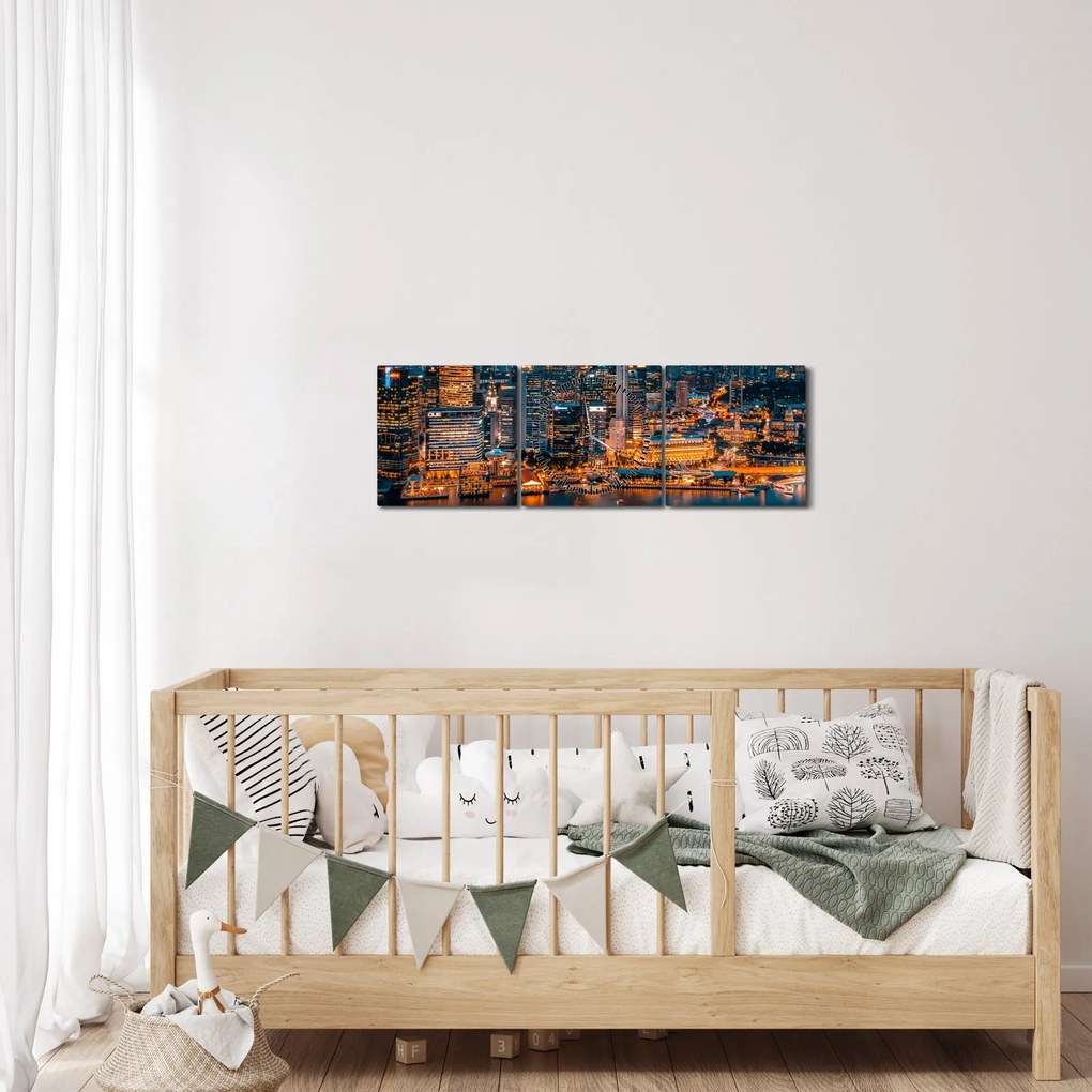 Obraz nočného mesta (s hodinami) (90x30 cm)