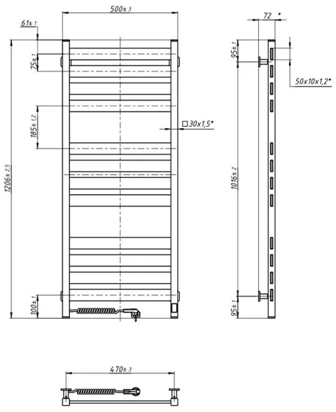Kúpeľňový rebríkový radiátor s termostatom LARGO 541W/230V 120,6 cm IP44 čierna ľavá