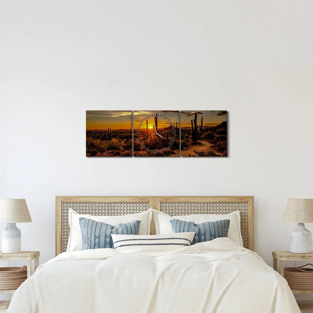 Obraz - Koniec dňa v arizonskej púšti (s hodinami) (90x30 cm)