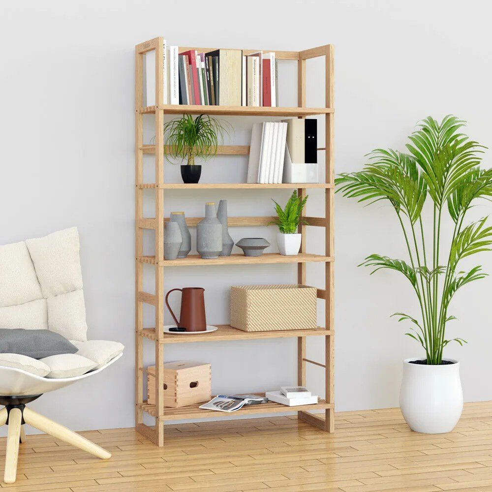 Drevený policový regál ÖLAND, 58x27x136cm, 5 políc, hnedá Casaria