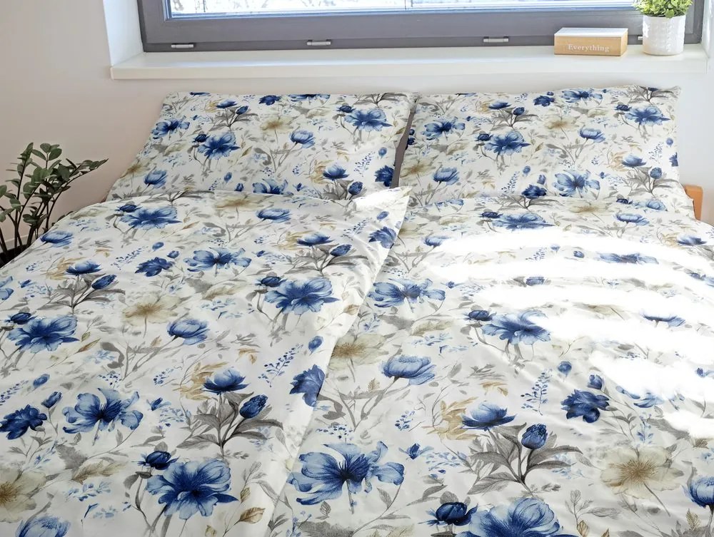 Polášek Bavlnené obliečky MODRÉ KVETY - 140 x 200 cm / 70 x 90 cm