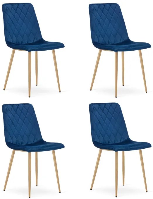 Set štyroch jedálenských stoličiek TURIN zamatový tmavomodrý (naturálne nohy) 4 ks
