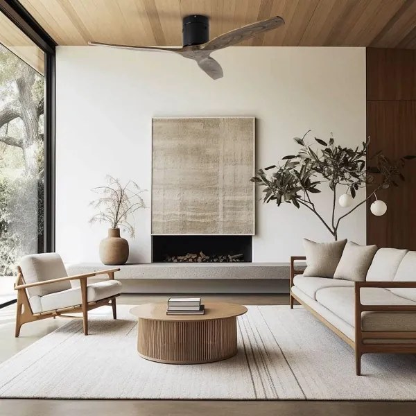 ZEVENTI - Stropný ventilátor SPELLO Wi-Fi Tuya čierna/dub + diaľkový ovládač