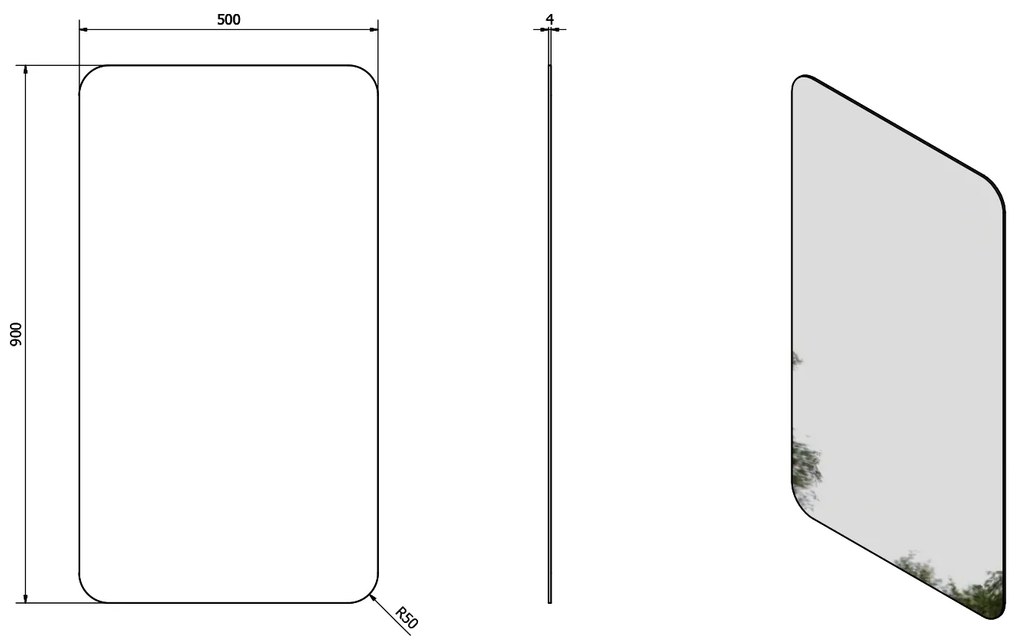 Sapho, ISHAPE Zrkadlo 500x900mm, zaoblené rohy, bez uchytenia, AG495