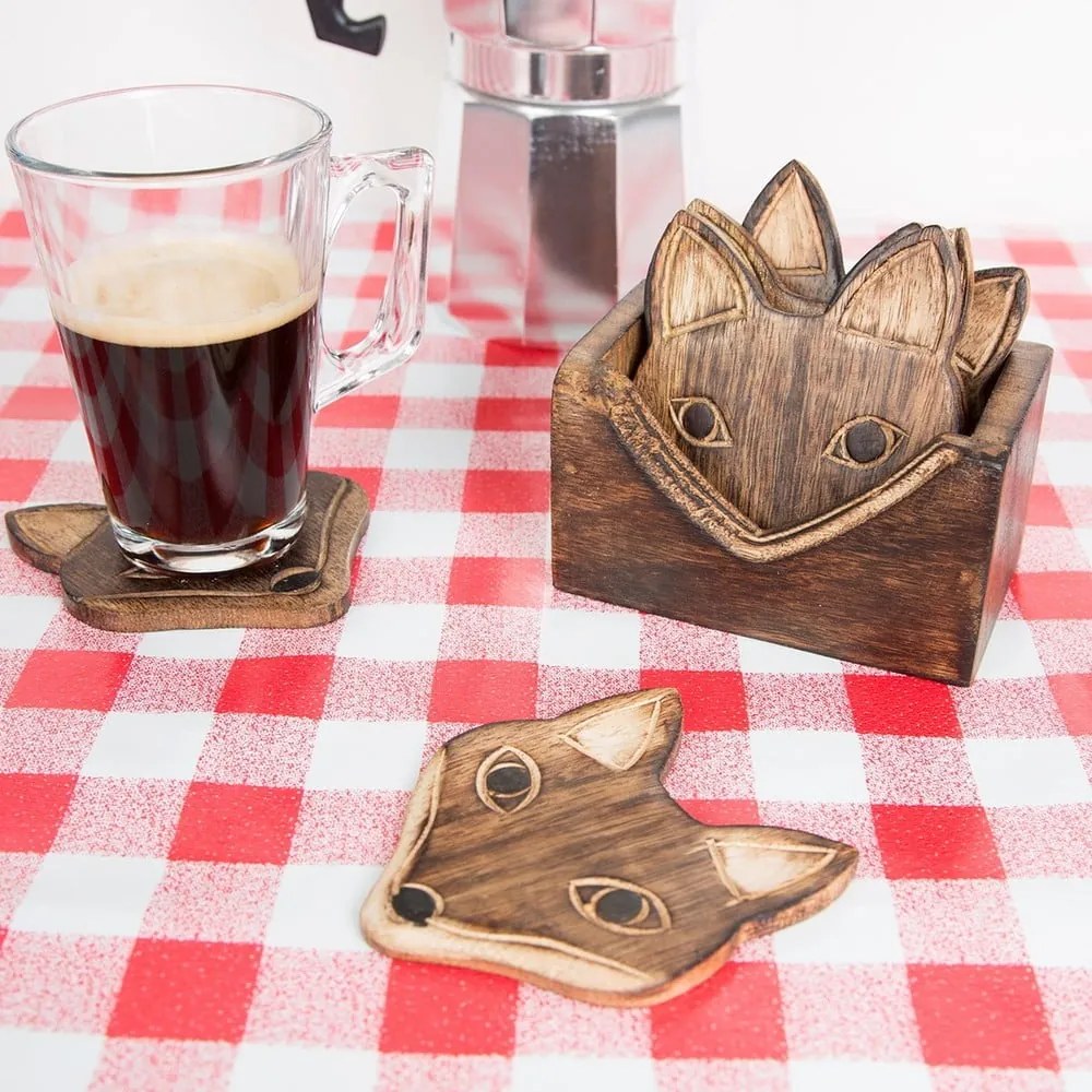 Súprava 6 drevených podložiek pod pohár v stojane Sass &amp; Belle Fox