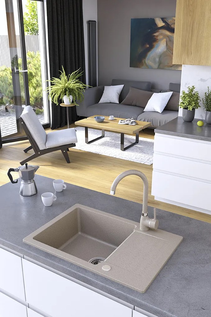 Kuchinox Celebes, 1-komorový granitový drez 650x440x185mm s krátkym odkvapkávačom, béžová, LAV-SBL_413T