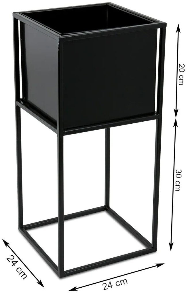 KOVOVÝ KVETINÁČ SO STOJANOM PLAIN 50X24 CM ČIERNA