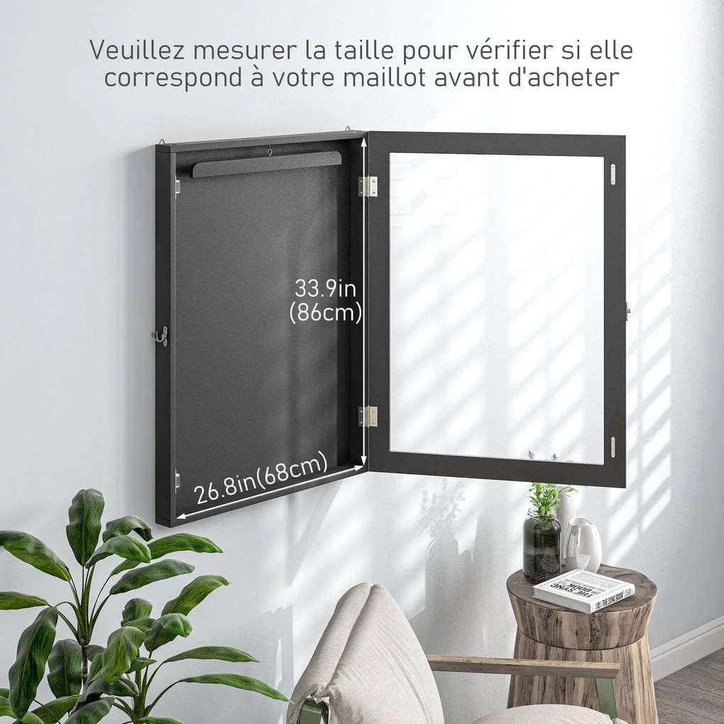 HOMCOM Rámový box T-rám pre dres so akrylovými dverami 60 x 6,5 x 80 cm čierny | Aosom