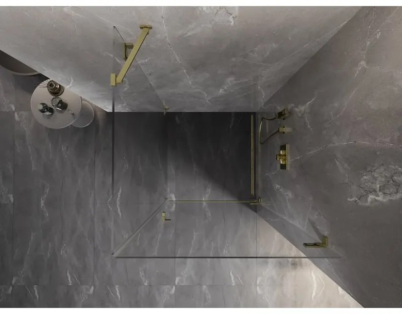 Mexen Lunar-B, pravostranný výklopný sprchový kút 80 x 80 cm, 8mm číre sklo, zlatý kartáčovaný - 832-080-080-55-00-P
