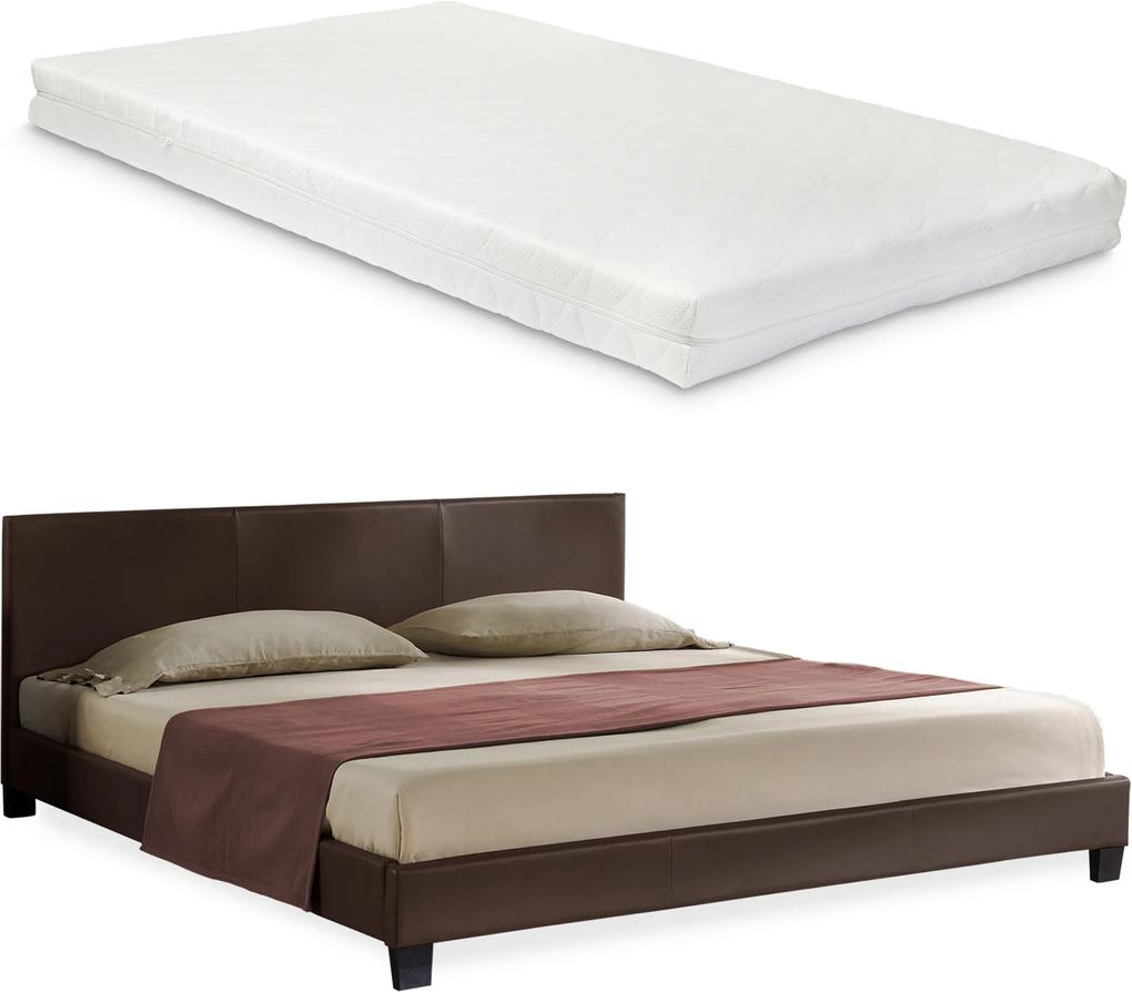 Corium® Moderná manželská posteľ - Barcelona - s matracom - tmavo hnedá - 140 x 200 cm