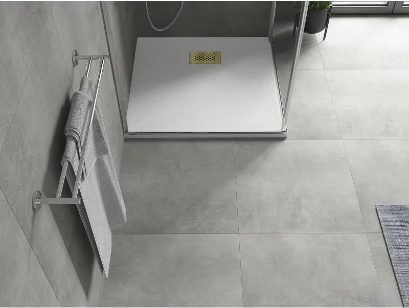 Mexen Hugo, štvorcová sprchová vanička SMC 90 x 90 cm, biela, zlatá krytka, 42109090-G