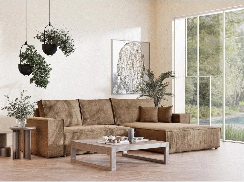 Svetlohnedá ženilková rozkladacia/s úložným priestorom rohová pohovka (pravý roh/s leňoškou) Maze – Maison de Rêve