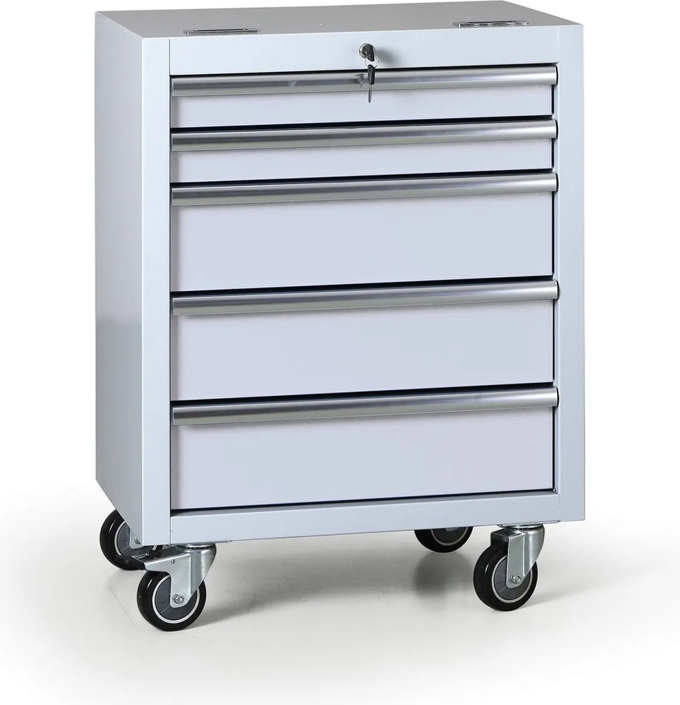 Pojazdný dielenský box na náradie G2, 5 zásuviek, 645 x 460 x 860 mm, sivá