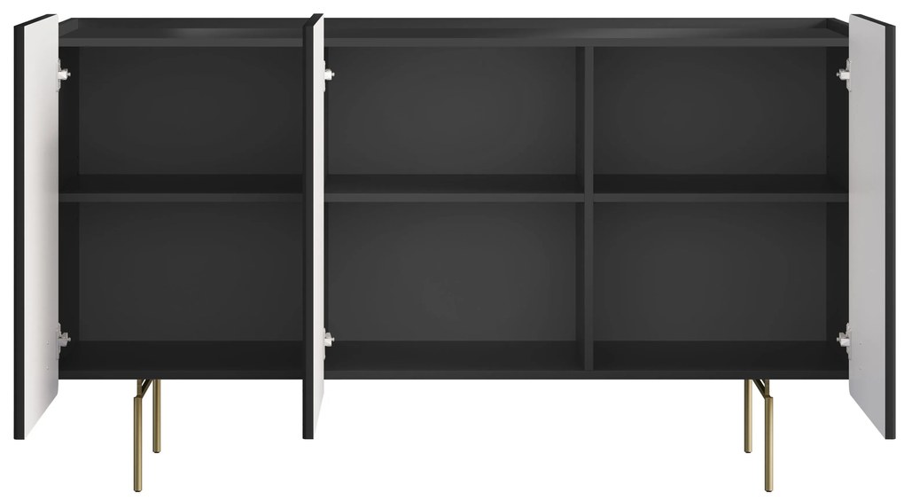 Komoda Malmi 150 cm trojdverová - čierny mat / zlaté nohy