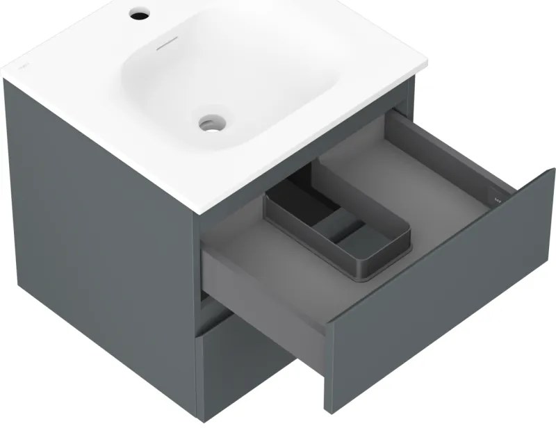 Mexen Orio, kúpeľňová skrinka 50 cm s umývadlom Vela, 2 zásuvky, grafitová matná/biela matná, 91A10-05047-2-BFF66-W23M01