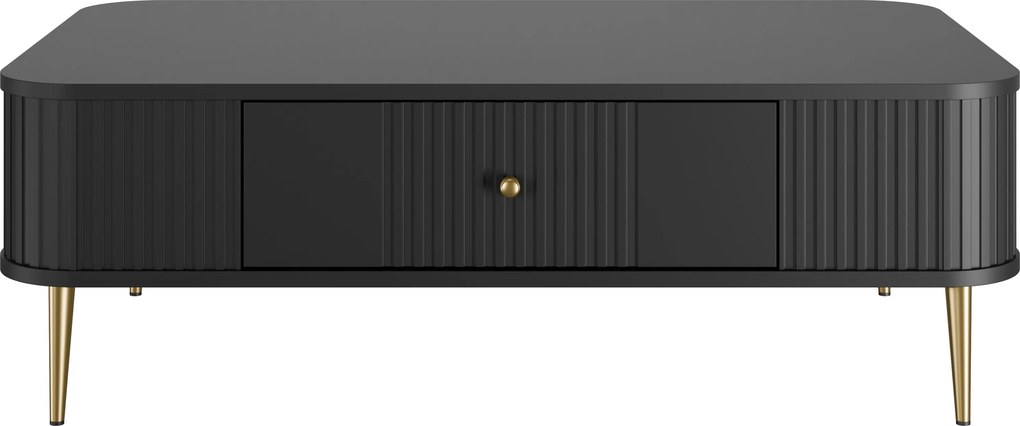 Čierny konferenčný stolík Vesper 103x60 cm so zásuvkou - zlaté nohy