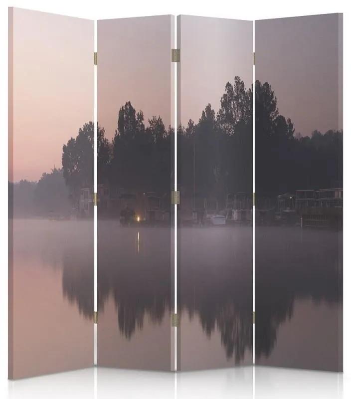 Ozdobný paraván, Jezero po ránu - 145x170 cm, štvordielny, obojstranný paraván 360°