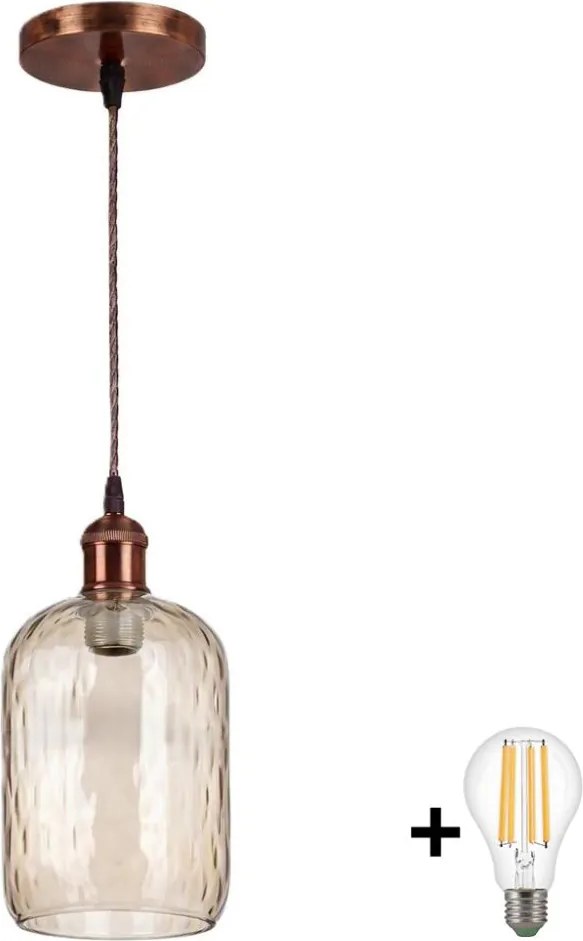 BRILAGI - LED luster na lane R GLASS 1xE27/60W/230V priemer 14 cm medená/dymovo-hnedá