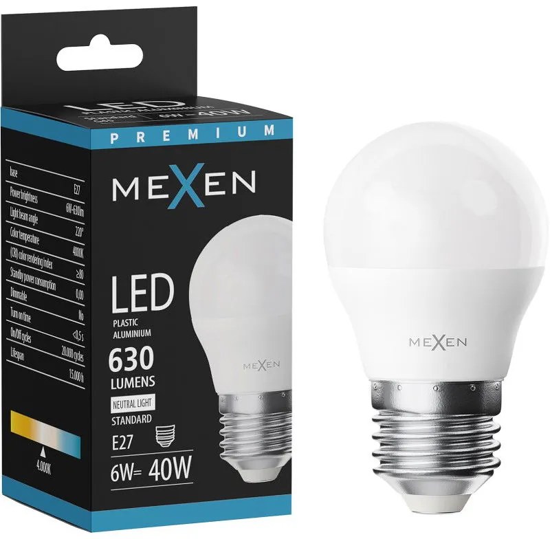 Mexen Nova, LED žiarovka E27, G45, 6W, neutrálna - 4000K, 630 lm - L101-E27-0640-01