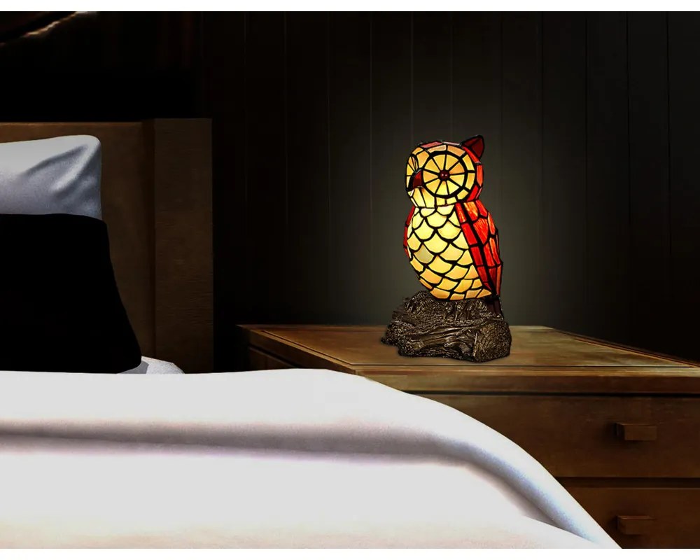 Vitráž dekoratívna lampa 26 cm SOVA