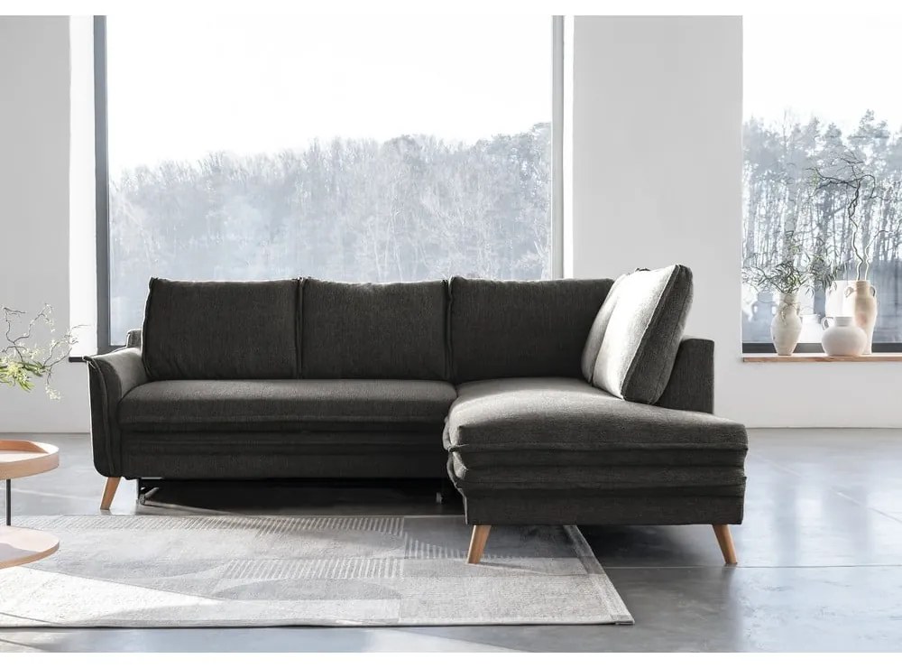 Tmavosivá rozkladacia rohová pohovka (pravý roh) Charming Charlie – Miuform