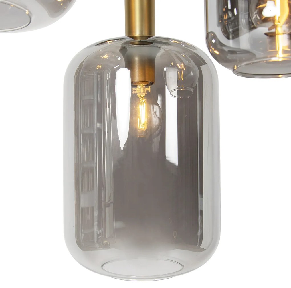 Závesné svietidlo čierne so zlatom s dymovým sklom 5-svetlo - Zuzanna